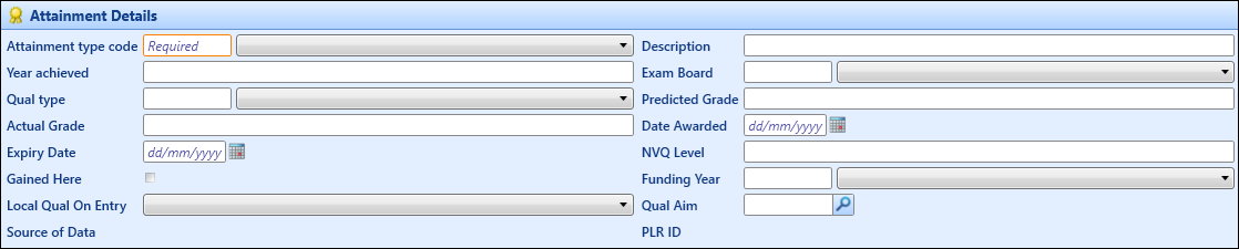 Attainment Details section