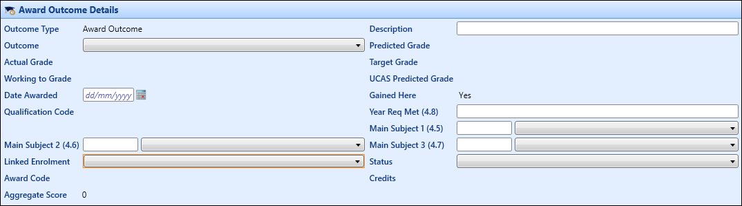 Award Outcome Details section