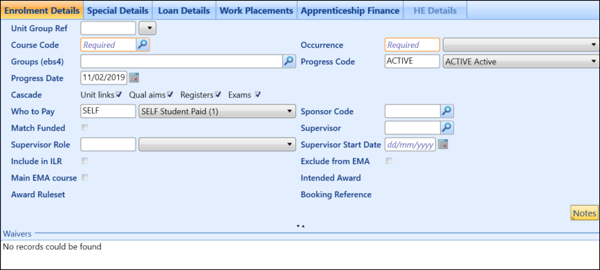 Enrolment Details section