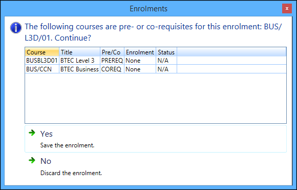 Enrolments pre-requisite/co-requisite window