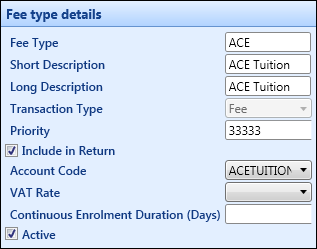 Fee Type Details section