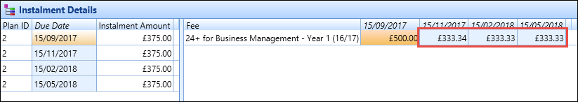 Instalment Details section - instalment amounts updated