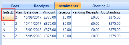 Instalments grid - select instalment