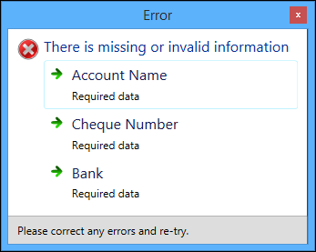 Payee details error message