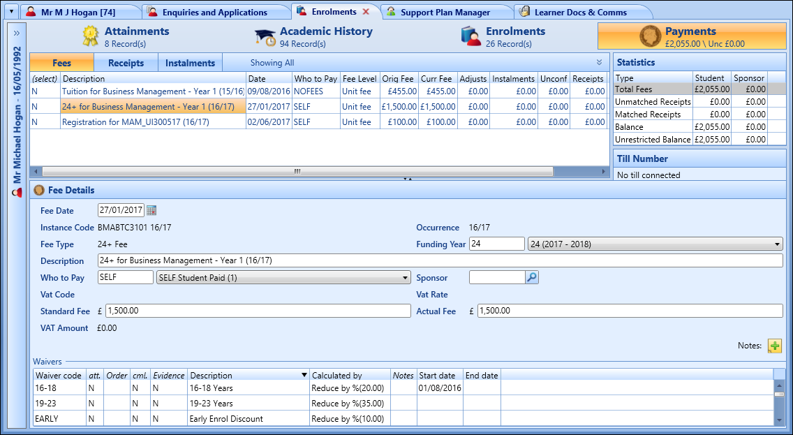 Payments screen