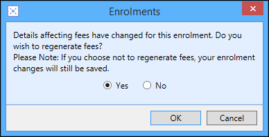 Regenerate fees message