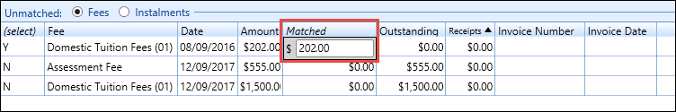 Unmatched grid - Matched column