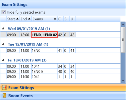 Emboldened exam names