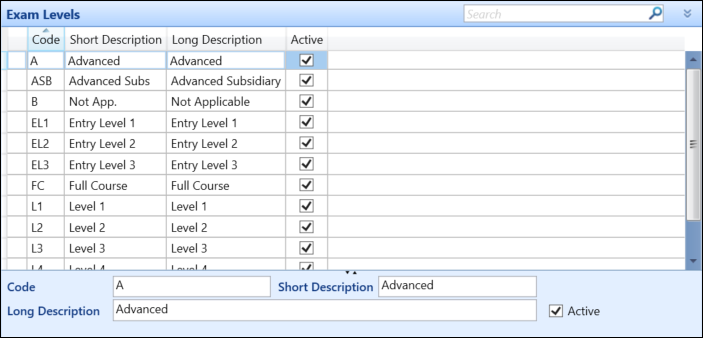 Exam Levels Reference Data