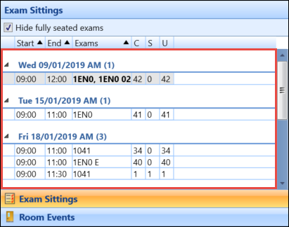 Exam Sittings panel