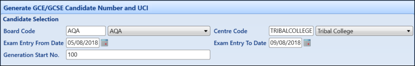 Generate GCE/GCSE Candidate Number and UCI Screen