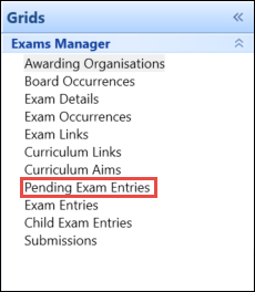 Pending Exam Entries Option