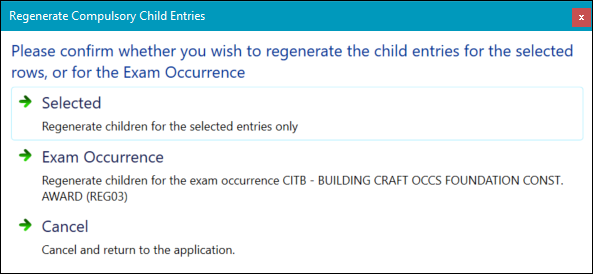 Regenerate Compulsory Child Entries window