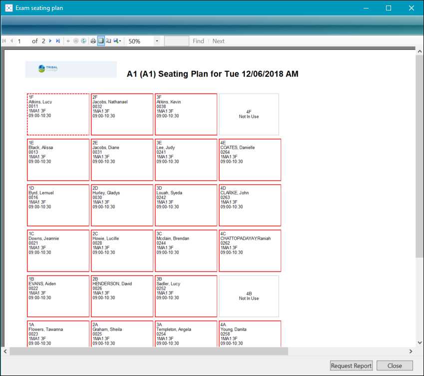 Seating Plan report