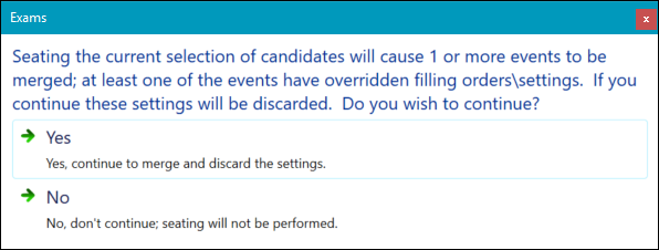 Discard filling order settings warning message