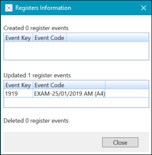 Registers Information window