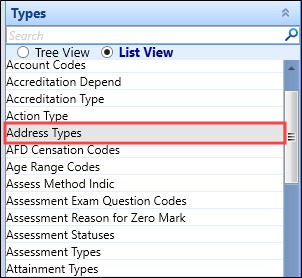 Address Types reference data