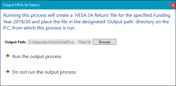 Output HESA SA Return window