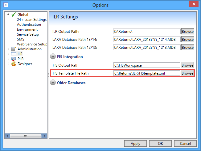 FIS Template File Path field