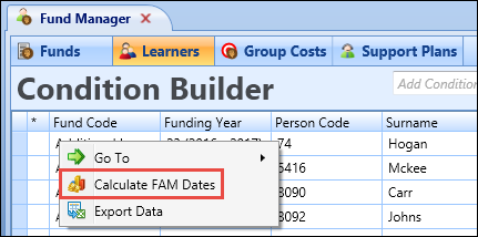 Calculate FAM Dates shortcut option