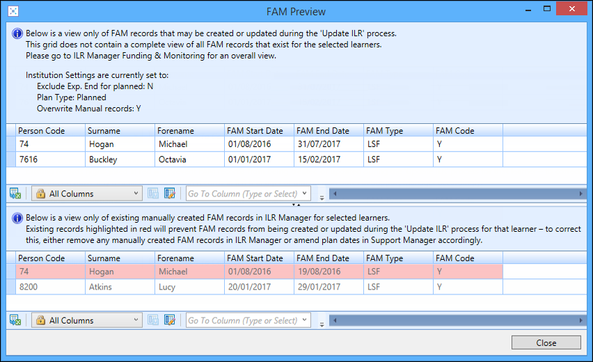 FAM Preview window