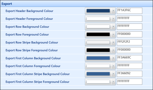 Export institution settings screen