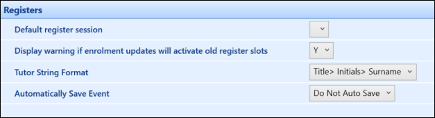 Registers institution settings screen