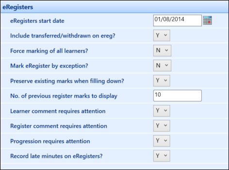 eRegisters institution settings screen