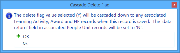 Cascade Delete Flag message