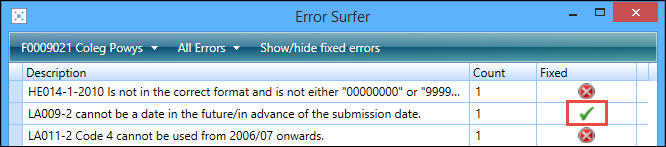 Error Surfer window - error fixed