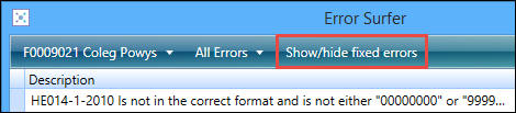 Error Surfer window - Show/Hide Fixed Errors option