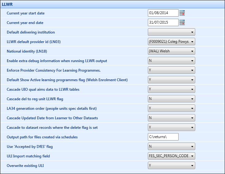 LLWR institution settings