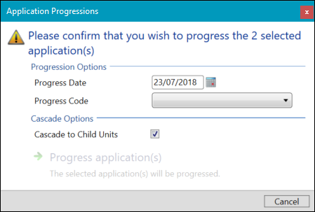 Application Progressions Window