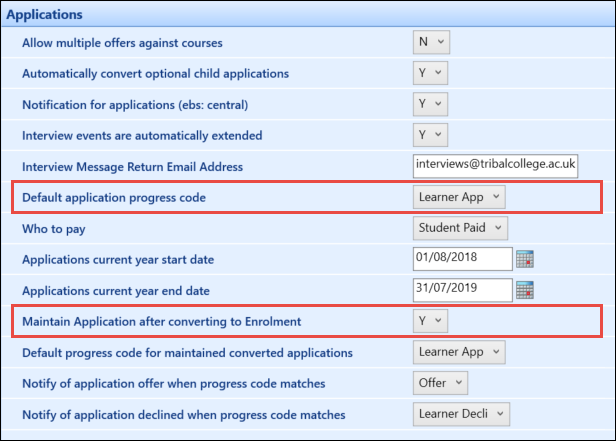 Applications institution settings