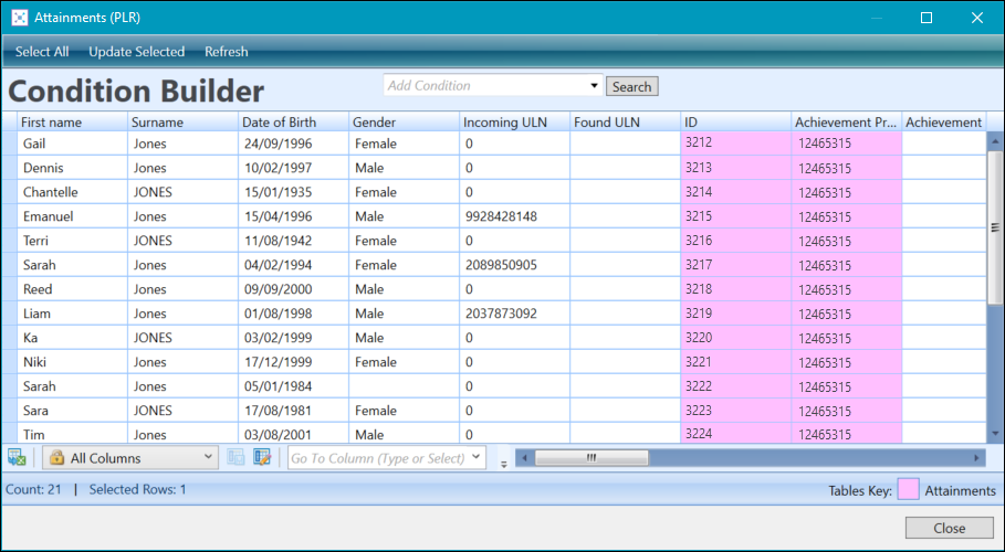 Attainments (PLR) window