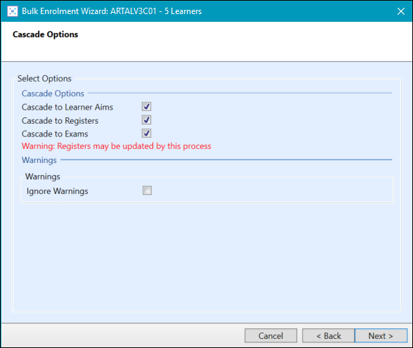Bulk Enrolment Wizard - Cascade Options