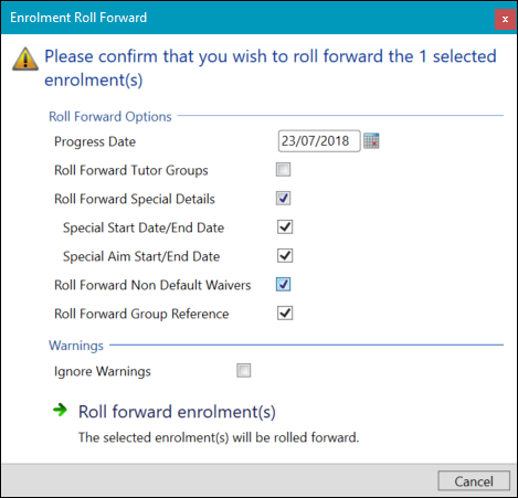 Enrolment Roll Forward Window