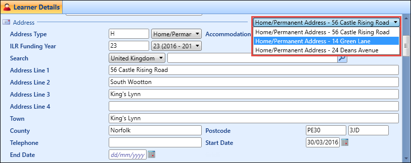 Address drop-down