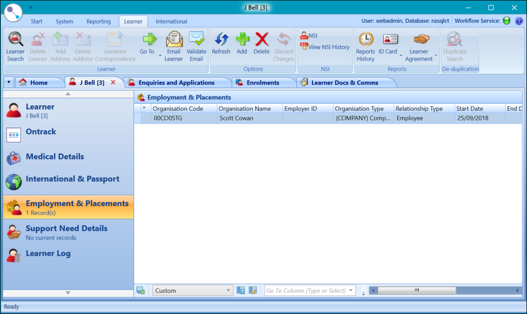 Employments & Placements Screen