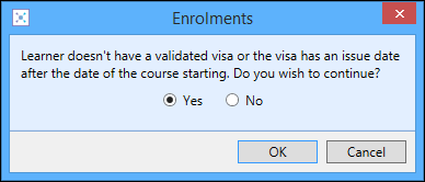 Enrolment validation admin message