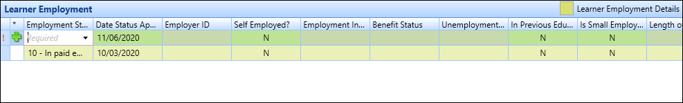 Learner Employment grid