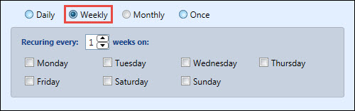 Create Schedule window - Weekly option