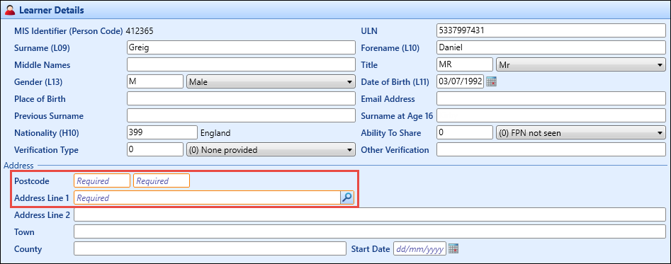 Learner Details section