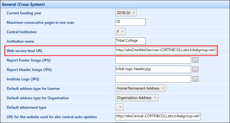 Web service host URL institution setting