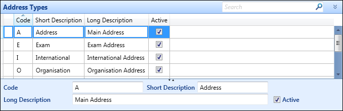 Address Types reference data