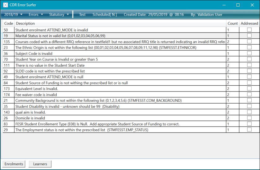 CDR Error Surfer window
