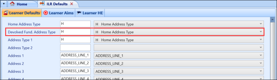 Devolved Fund. Address Type field