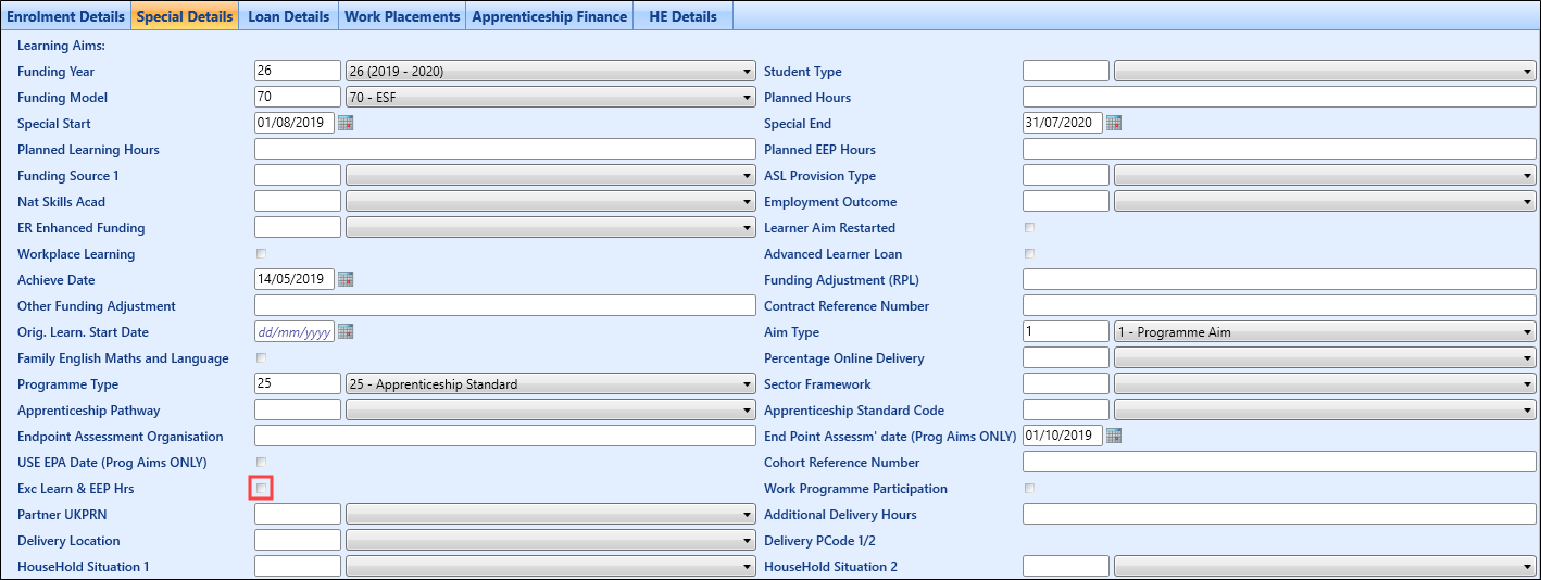 Special Details tab