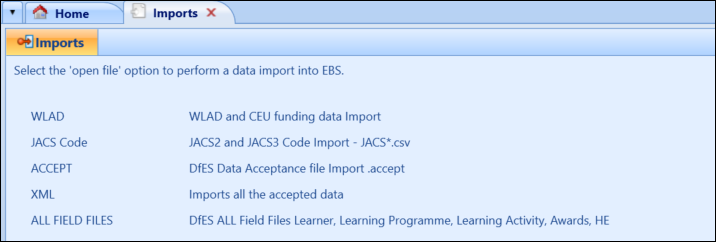 Imports tab