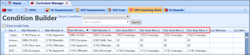 New fields on the UIO Learning Aims tab